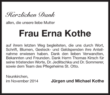 Traueranzeige von Erna Kothe von Pegnitz-Zeitung